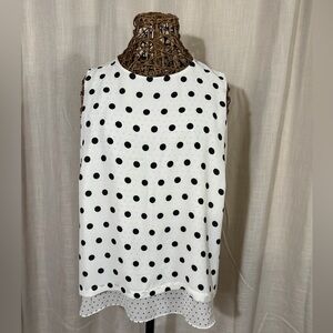 Rose & Olive Black and White Polka Dot Layered Blouse, Size XL
